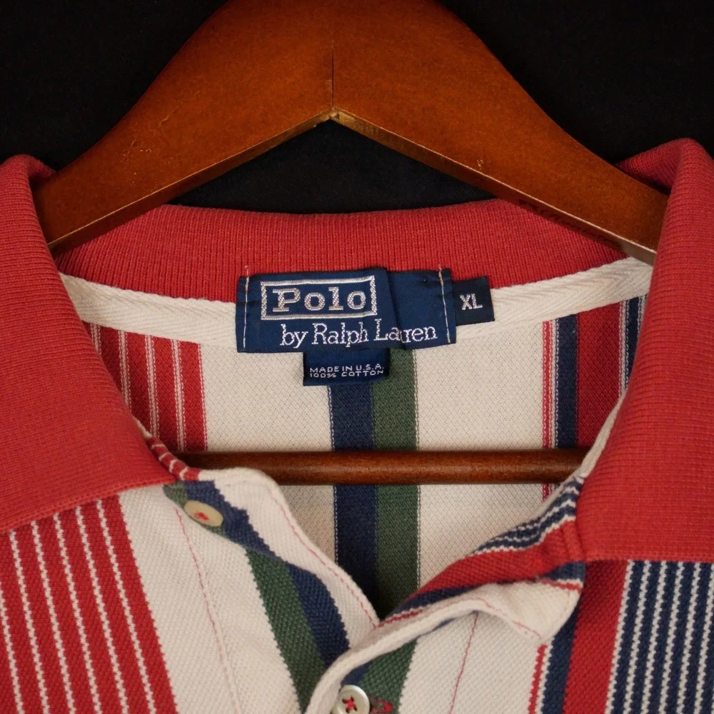 Polo Ralph Lauren Polo Mens XL Multi Stripe Vintage Made in USA Cotton